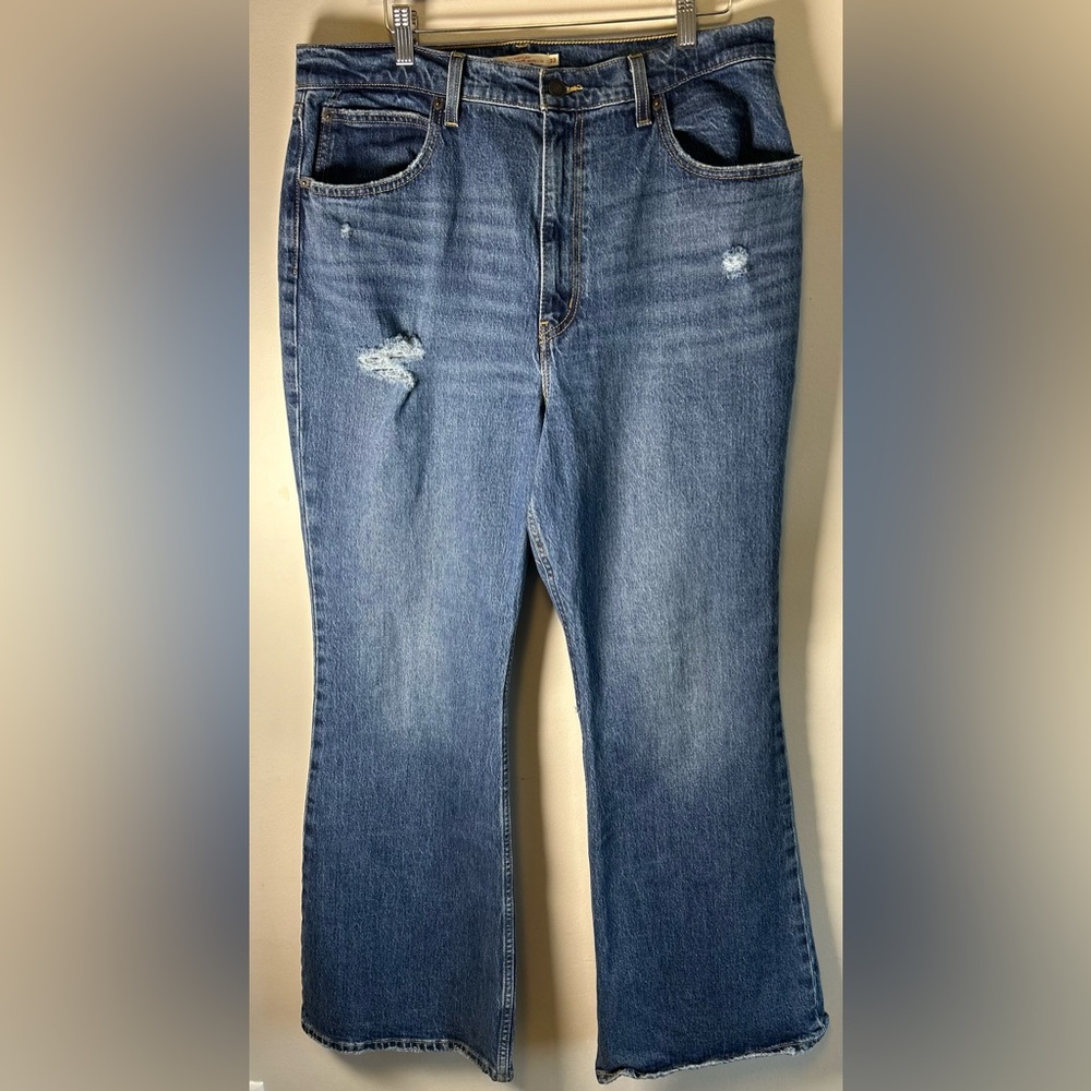 Levis Premium 70s Big E High Rise Flare Bottom Mens Jeans 33x32 Blue Denim Retro